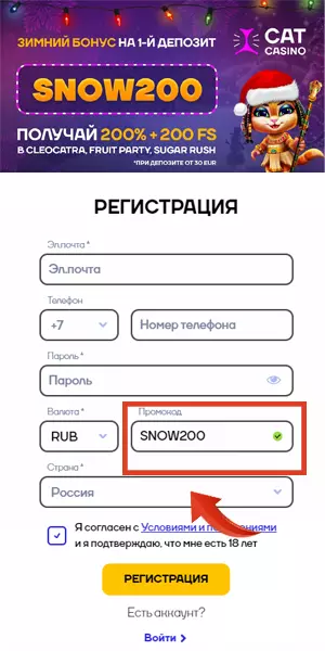 Регистрация в cat casino с промокодом